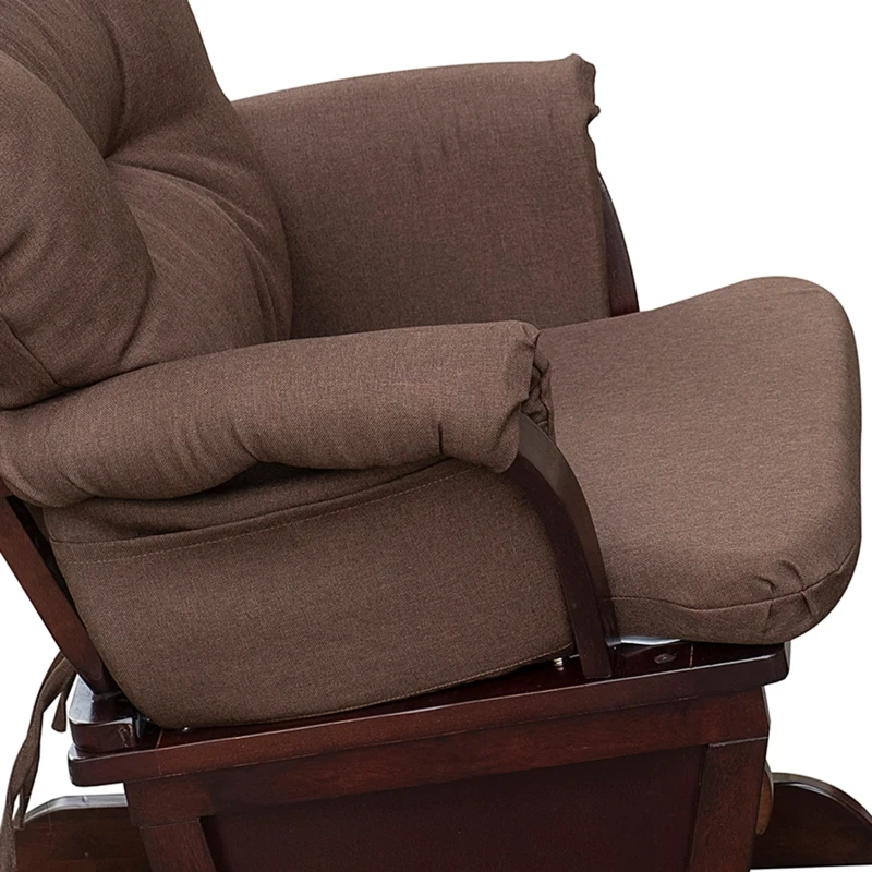HOMCOM Nursery Glider Rocking Chair with Ottoman, Thick Padded Cushion Seating and Wood Base, Brown