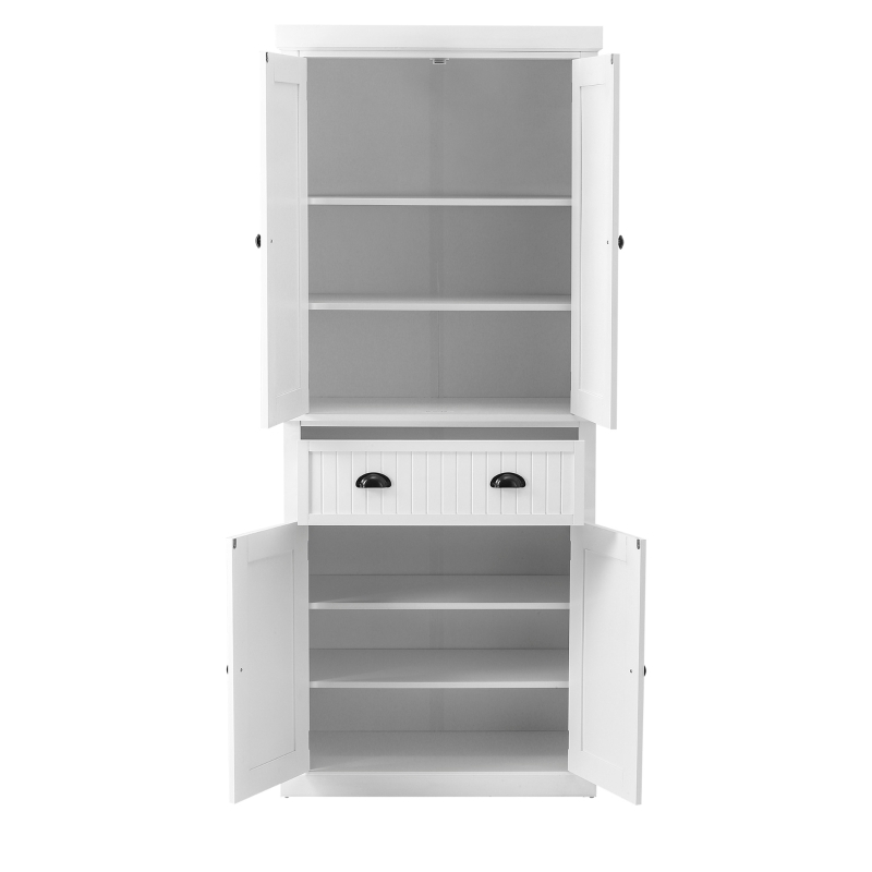 HOMCOM 72" Traditional Freestanding Kitchen Pantry Cabinet Cupboard with Doors and 3 Adjustable Shelves, White