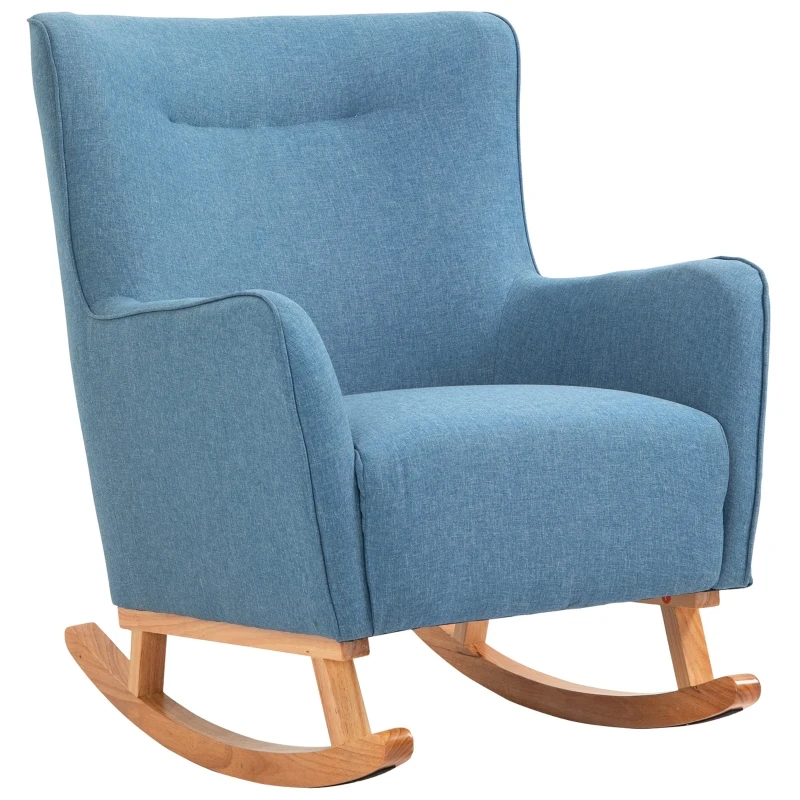 HOMCOM Modern Rocking Chair Sofa Armchair Modern Accent Chair with Thick Padding, Winged Back for Living Room, or Bedroom, Blue