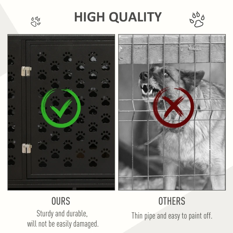 PawHut 45" Heavy Duty Steel Dog Crate Kennel Pet Cage with Wheels for Portability & 1 Doors for Convenient Access Anti-Pinching Floor, Black