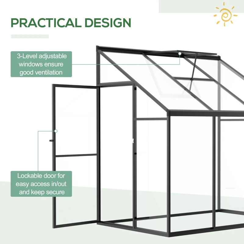 Outsunny 6' x 4' Aluminum Greenhouse Polystyrene Walk-in Garden Greenhouse with Adjustable Roof Vent and Lockable Door, Clear