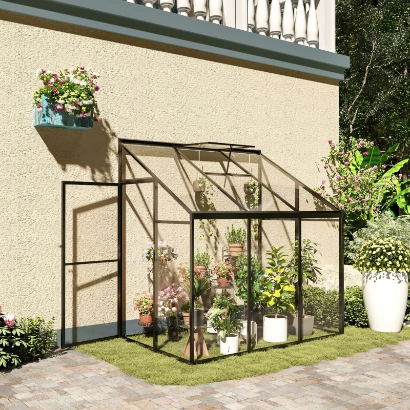 Outsunny 6' x 4' Aluminum Greenhouse Polystyrene Walk-in Garden Greenhouse with Adjustable Roof Vent and Lockable Door, Clear