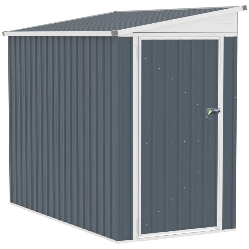 Outsunny 4' x 8' Outdoor Storage Shed Lean to Shed Outdoor Metal Tool Shed with Lockable Door and Air Vents, Dark Grey