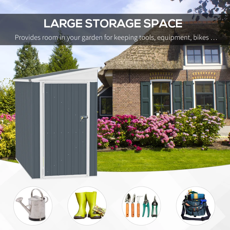 Outsunny 4' x 8' Outdoor Storage Shed Lean to Shed Outdoor Metal Tool Shed with Lockable Door and Air Vents, Dark Grey