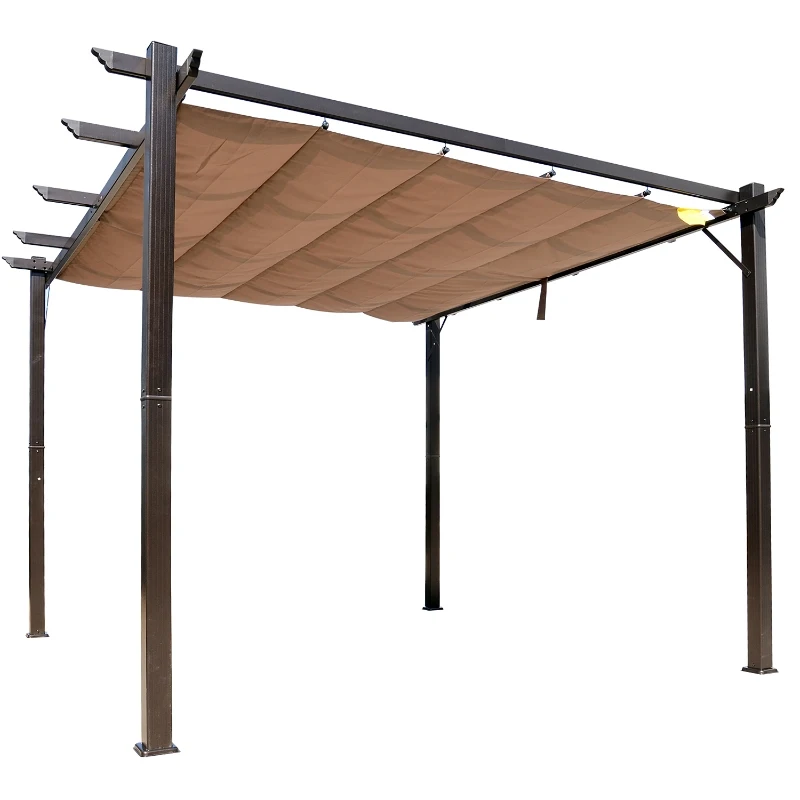 Outsunny 10' x 10' Outdoor Pergola Aluminum Gazebo w/ Retractable Canopy for Patio, Backyard, Party, Brown