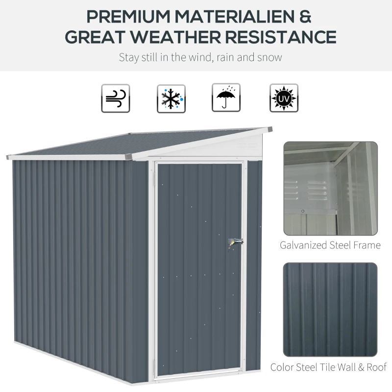 Outsunny 4' x 8' Outdoor Storage Shed Lean to Shed Outdoor Metal Tool Shed with Lockable Door and Air Vents, Dark Grey