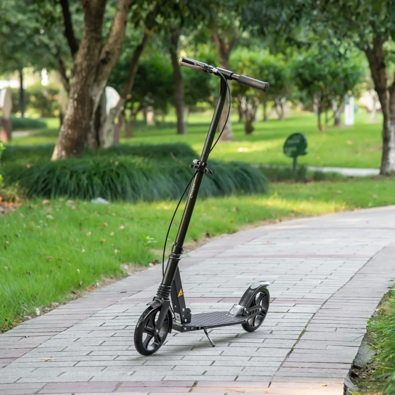 Soozier Foldable Kick Scooter for Teens Ages 12 Years and Up, Lightweight Scooters with Big Wheels, Adjustable Handlebars, One-Kick Open Mechanism and Dual Brakes System for Adult Teenage, Black