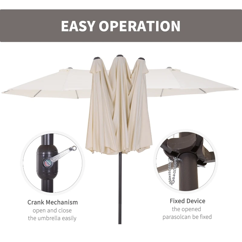 Outsunny 15ft Double-Sided Patio Umbrella Rectangular Parasol Sun Shelter Canopy Shade UV Protection w/ Hand Crank