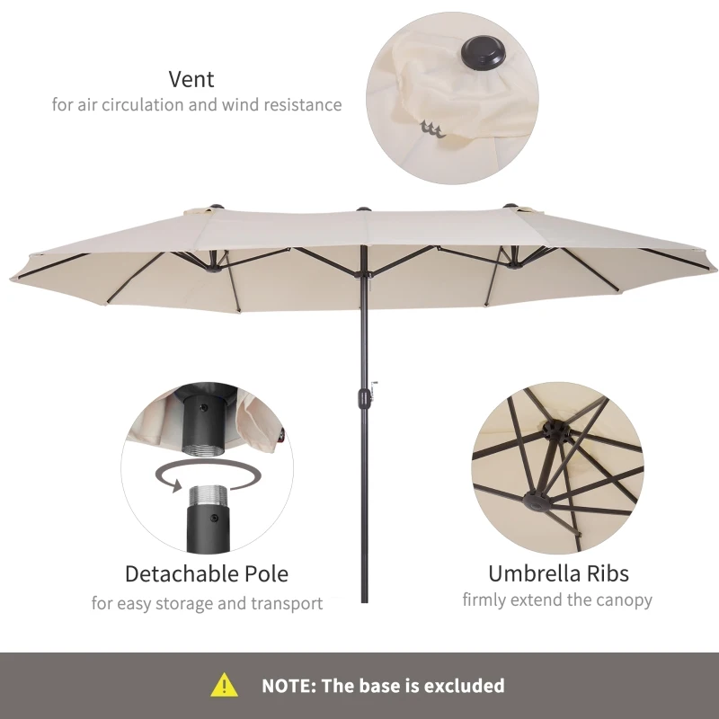 Outsunny 15ft Double-Sided Patio Umbrella Rectangular Parasol Sun Shelter Canopy Shade UV Protection w/ Hand Crank