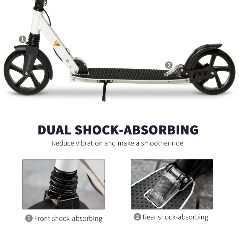 Soozier Foldable Kick Scooter for Teens Ages 12 Years and Up, Lightweight Scooters with Big Wheels, Adjustable Handlebars, One-Kick Open Mechanism and Dual Brakes System for Adult Teenage, White