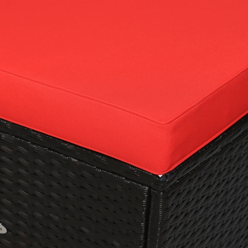 Outsunny 6 Piece Patio Furniture Set Outdoor Wicker Conversation Set All Weather PE Rattan Sectional Sofa Set with Ottoman, Cushions and Tempered Glass Table, Coffee and Red