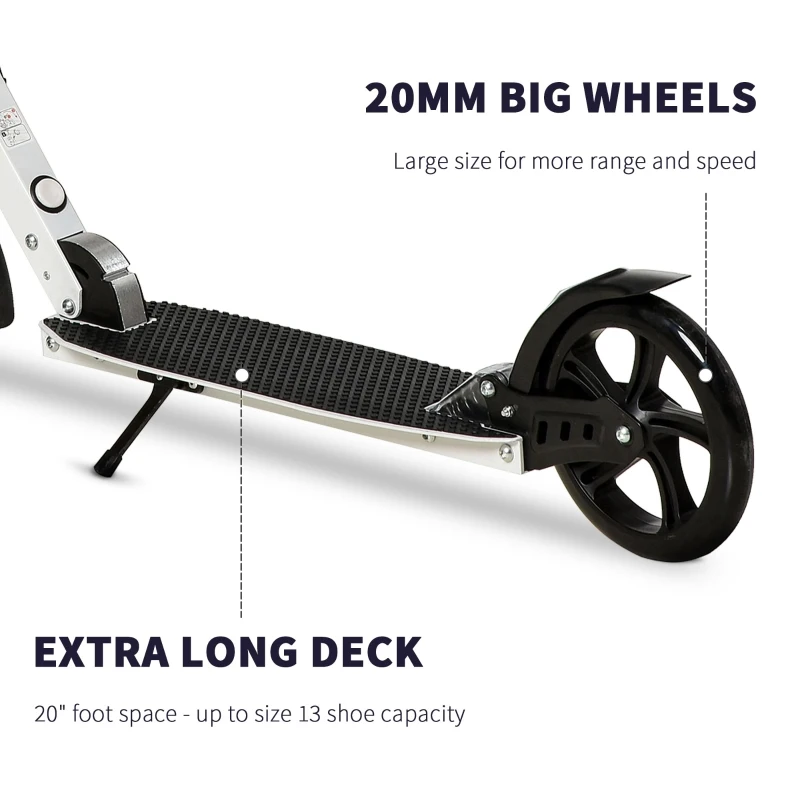 Soozier Foldable Kick Scooter for Teens Ages 12 Years and Up, Lightweight Scooters with Big Wheels, Adjustable Handlebars, One-Kick Open Mechanism and Dual Brakes System for Adult Teenage, White