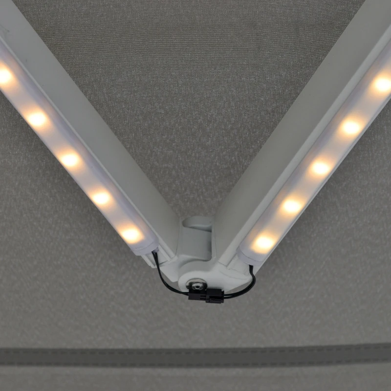 Outsunny 3x2.5m Retractable Manual Awning Window Door Sun Shade Canopy Patio Shelter w/ LED  Grey