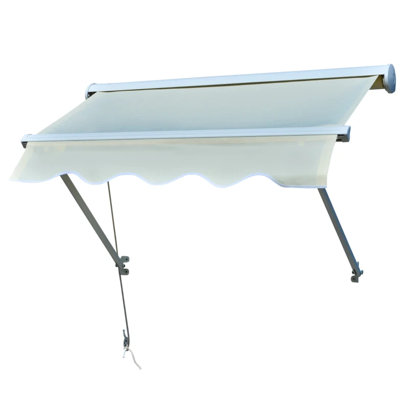 Outsunny 4'x 2' Retractable Window Door Awning Patio Canopy Outdoor Sun Shade Shelter Cream-white