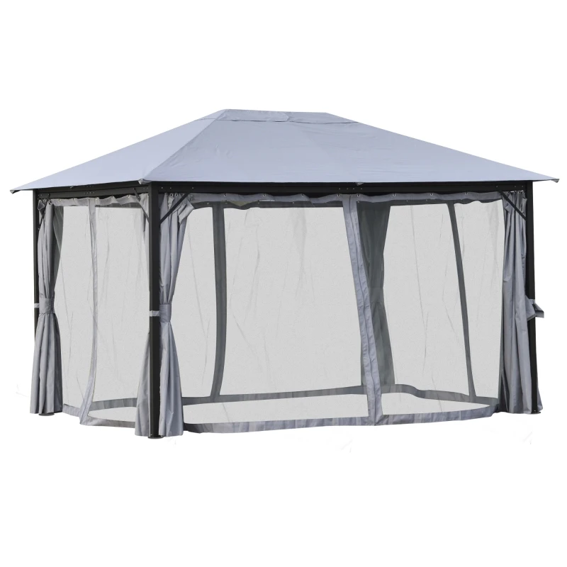 Outsunny 13' x 10' Gazebo Canopy Party Tent Shelter with Steel Frame, Curtains, Netting Sidewalls, Light Grey
