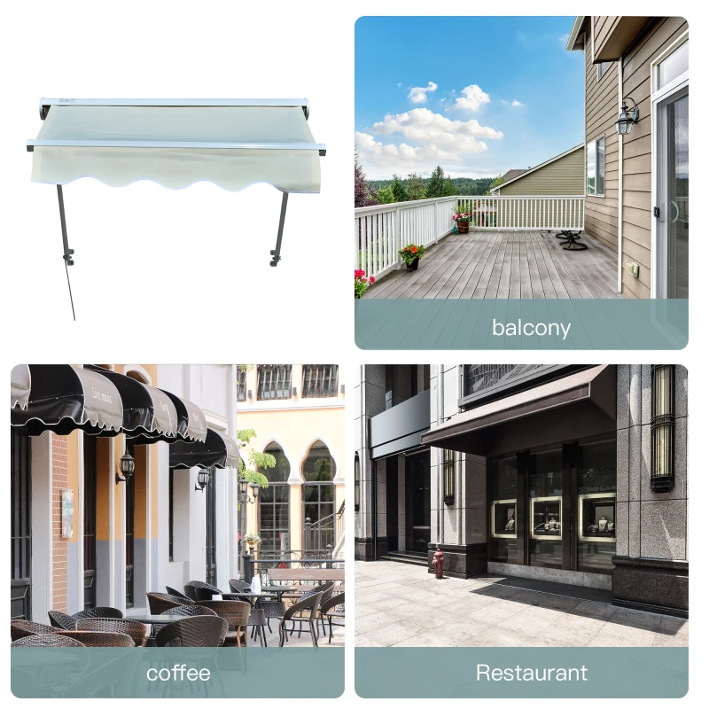 Outsunny 4'x 2' Retractable Window Door Awning Patio Canopy Outdoor Sun Shade Shelter Cream-white