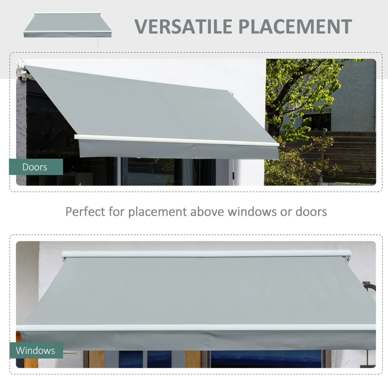 Outsunny 3x2.5m Retractable Manual Awning Window Door Sun Shade Canopy Patio Shelter w/ LED  Grey
