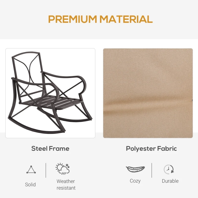 Outsunny 3-Piece Patio Bistro Set Outdoor Rocking Coffee Table Chair Set with Curved Base, Soft Cushions, Steel Frame, Beige