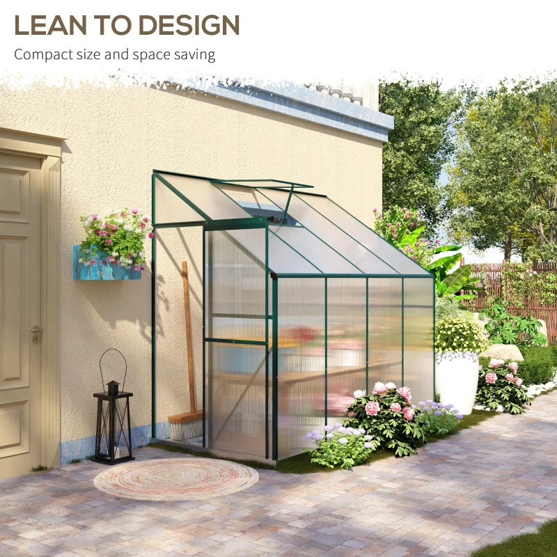 Outsunny Walk-In Greenhouse 8'x4', Aluminum Frame with Polycarbonate Panels, Ventilation Window, for Garden, Green