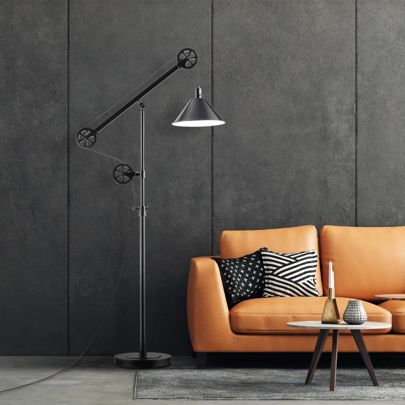 HOMCOM 70" Industrial Standing Reading Lamp with Steel Frame, for LED Halogen Bulb, Steampunk Tall Lamp with Rotary Switch for Bedroom Living Room Study, Black