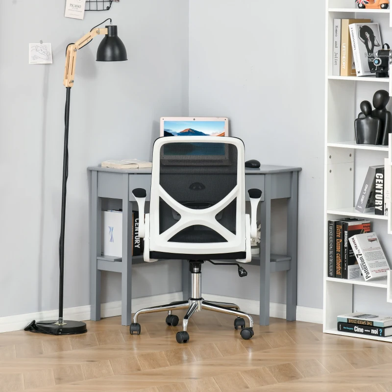 HOMCOM Corner Desk, Triangle Computer Desk with Drawer and Storage Shelves for Small Spaces, Home Office Workstation for Living Room, or Bedroom, Grey