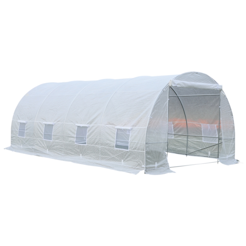 Outsunny 20'L x 10'W x 7'H Freestanding High Tunnel Walk-in Garden Greenhouse Kit - White