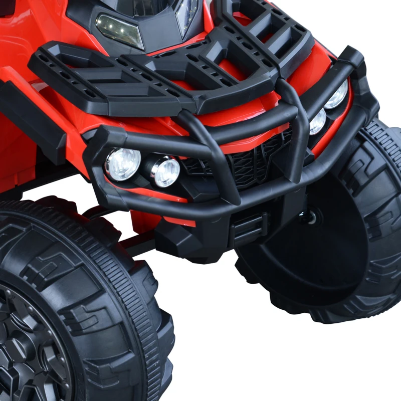 Aosom 12V Kids ATV Ride-on Four Wheeler Car with Bluetooth MP3 Real Working Headlights, Music/Radio Player, & Smooth Suspension, Red