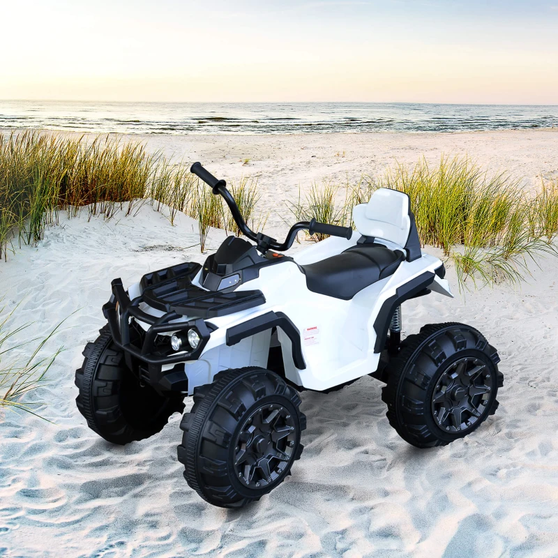 Aosom 12V Kids ATV Ride-on Four Wheeler Car with Bluetooth MP3 Real Working Headlights, Music/Radio Player, & Smooth Suspension, White