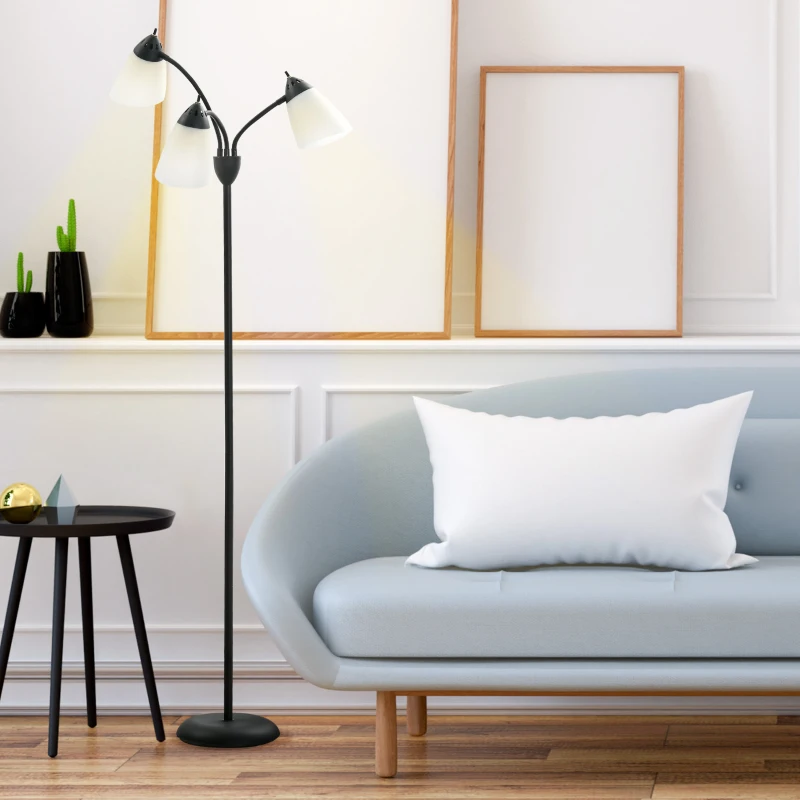 HOMCOM Arc Tree Floor Lamp with 3 Adjustable Rotating Lights, Industrial Standing Lamp with Steel Frame, Black