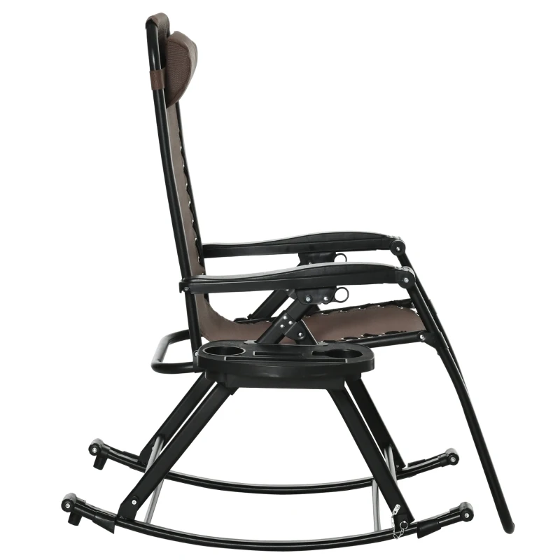 Outsunny Outdoor Rocking Chairs, Foldable Reclining Zero Gravity Lounge Rocker with Pillow, Cup & Phone Holder, Combo Design with Folding Legs, Brown