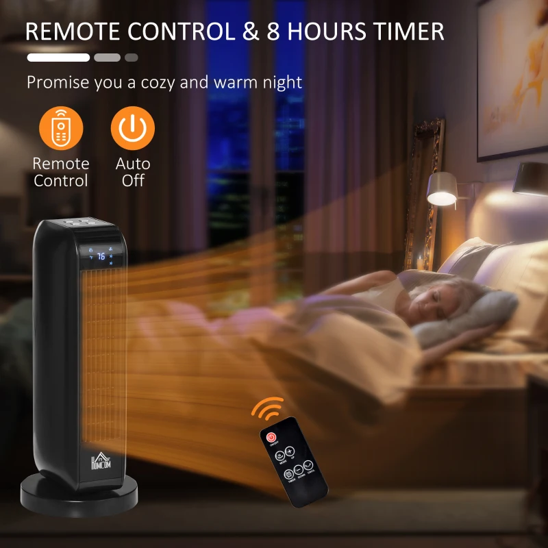 HOMCOM 1500W Ceramic Space Heater, 2-In-1 Oscillating Portable Heater with Three Heating Modes(High, Low, Fan), Timer, Remote Control, for Indoor Use, Black