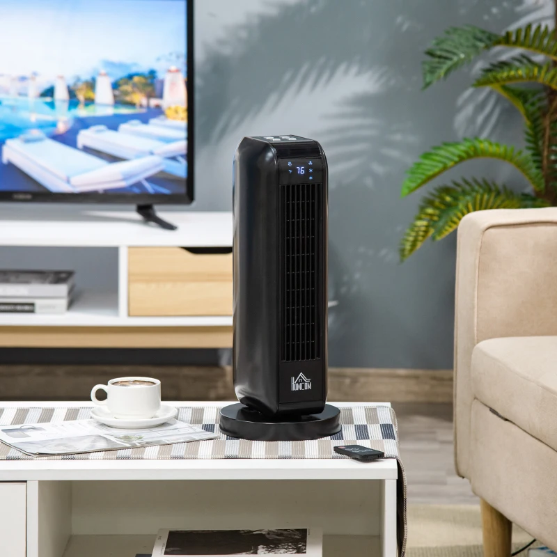 HOMCOM 1500W Ceramic Space Heater, 2-In-1 Oscillating Portable Heater with Three Heating Modes(High, Low, Fan), Timer, Remote Control, for Indoor Use, Black