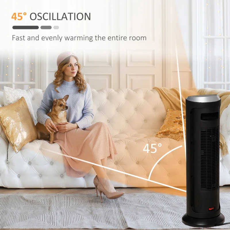 HOMCOM 2-In-1 Portable Electric Tower Heater, Oscillating Space Heater with 12H Timer, Three Heating Modes, 750/1500W, for Indoor Use, Black