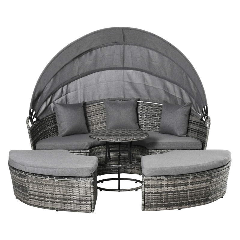 Outsunny 4 PCS PE Rattan Wicker Patio Lounge Set, Round Sofa Bed w/ Adjustable Coffee Table