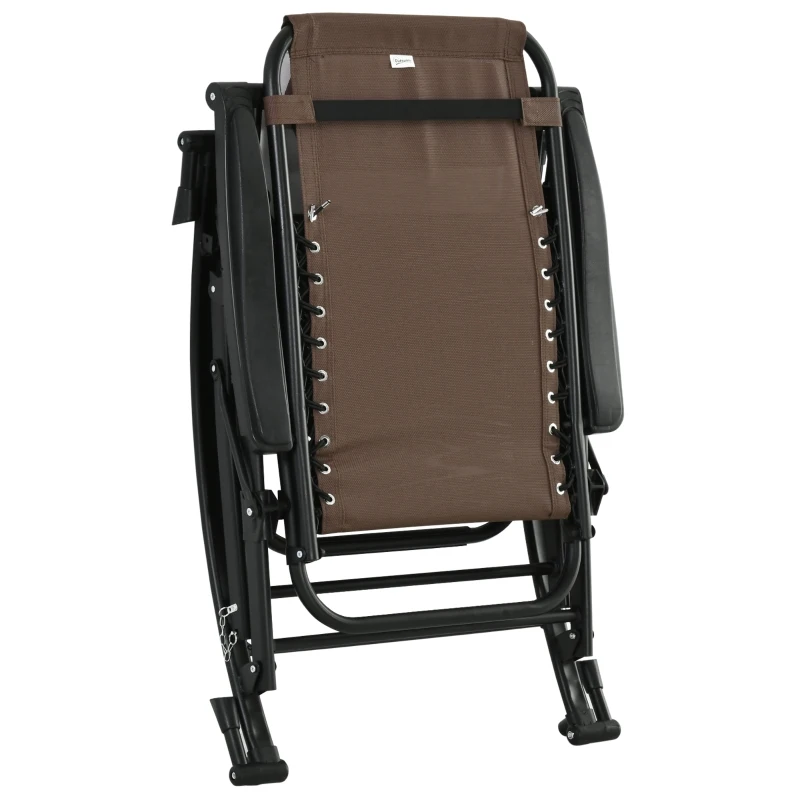 Outsunny Outdoor Rocking Chairs, Foldable Reclining Zero Gravity Lounge Rocker with Pillow, Cup & Phone Holder, Combo Design with Folding Legs, Brown