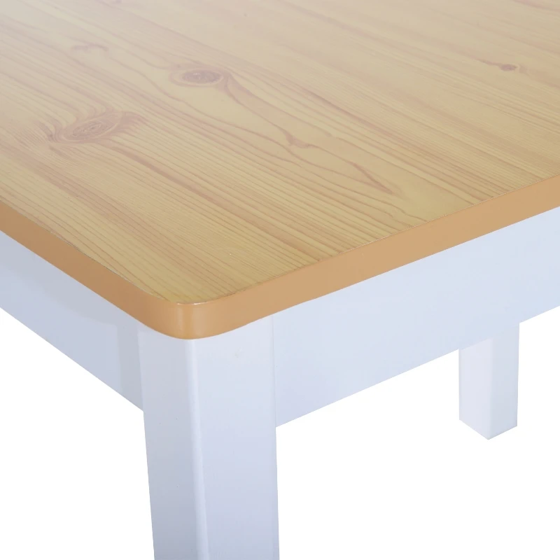 Qaba 4-Piece Kids Table and Chair Set, with 1 Storage Bench and 2 Matching High Back Chairs, Natural & White