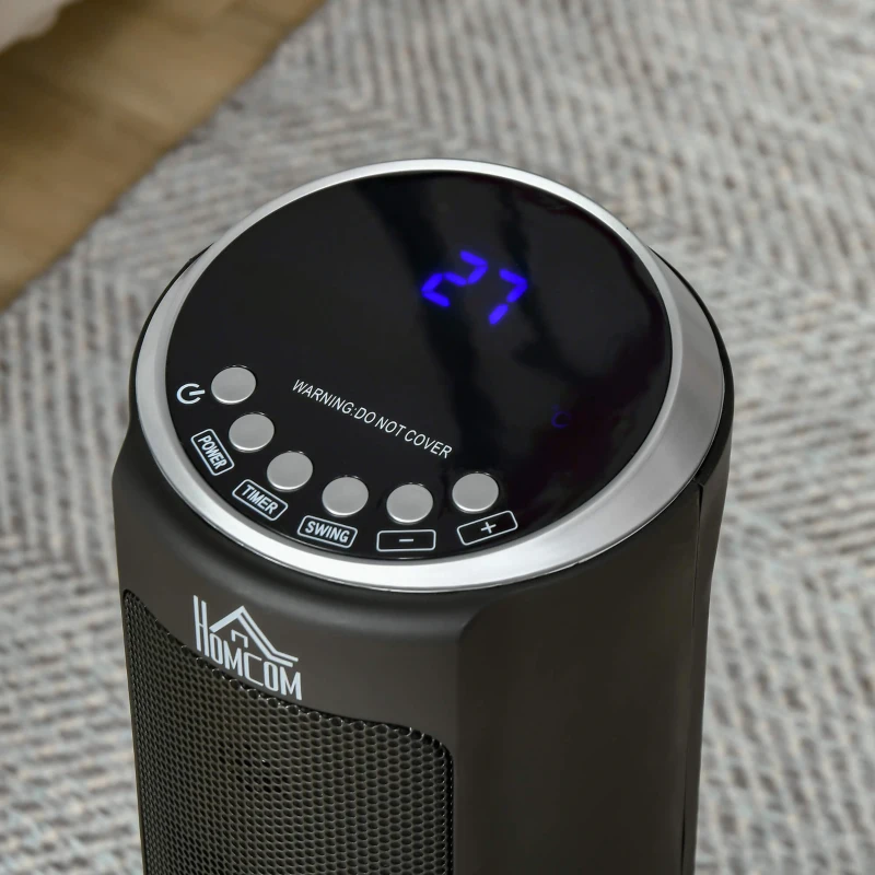 HOMCOM 2-In-1 Portable Electric Tower Heater, Oscillating Space Heater with 12H Timer, Three Heating Modes, 750/1500W, for Indoor Use, Black