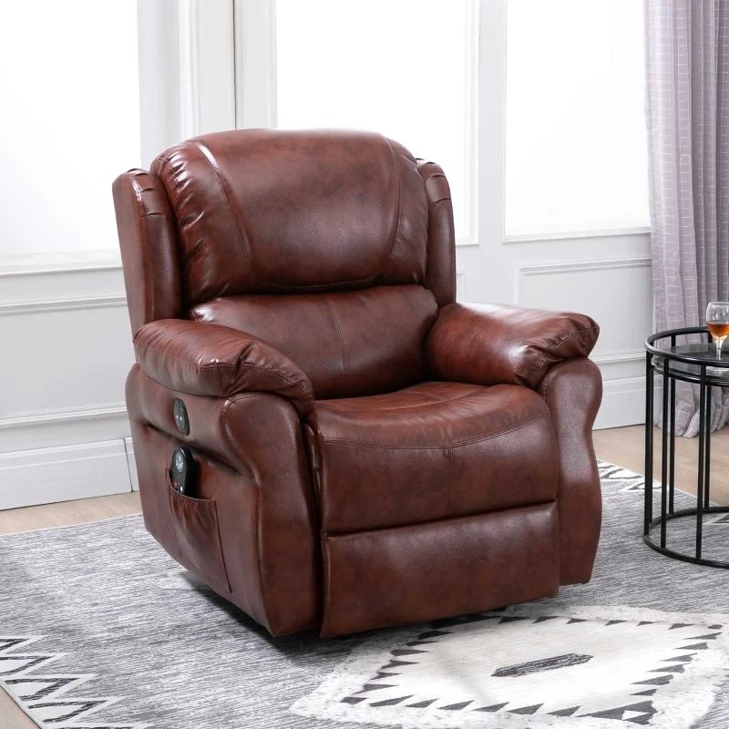 HOMCOM Vibration Massage Recliner Chair for Living Room with Heat,   Single Sofa, PU Leather Power Reclining Chair, Home Theater Seating with Footrest, Brown