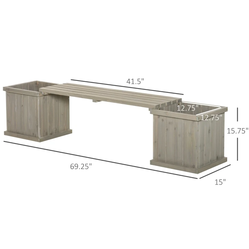 Outsunny Garden Planter with Raised Garden Bed Bench for Patio Park, 69.25" x 15" x 15.75", Grey
