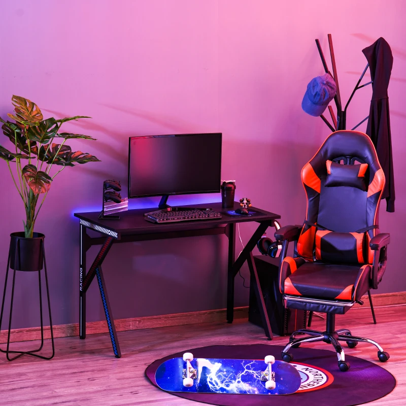 HOMCOM 43" Racing Style Gaming Desk with Multi-Colored K Steel Frame Design and Headset Side Hook, Black/Multi