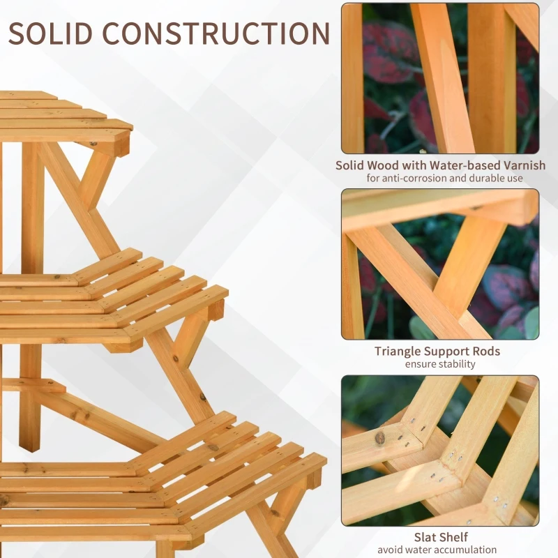 Outsunny Wooden Rustic 3-Tier Raised Plant Stand with Slatted Shelves Indoor & Outdoor Display Rack Plant Pot Organizer 37.75" x 25.25" x 24"