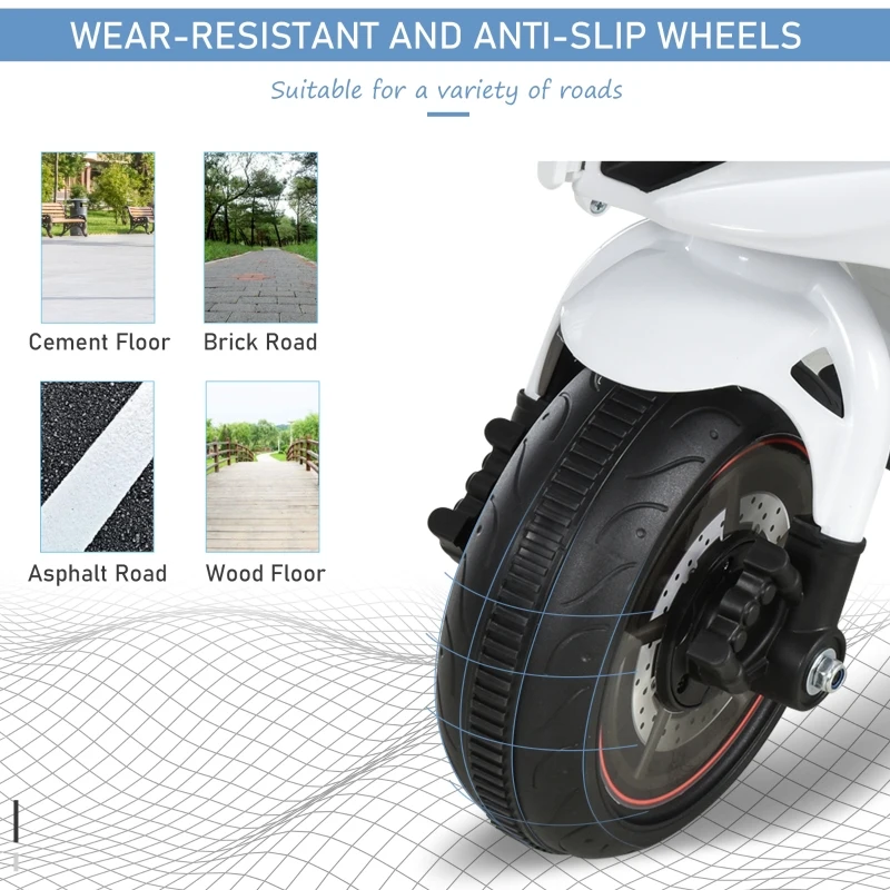 Aosom Kids Electric Pedal Motorcycle Ride-On Toy 6V Battery Powered w/ Music Horn Headlights Motorbike for Girls Boy 18-36M - White