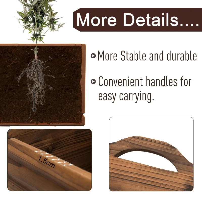 Outsunny 3 Pieces Raised Garden Bed, Wooden Planter Box, Rectangular Garden Flower Bed with Handles