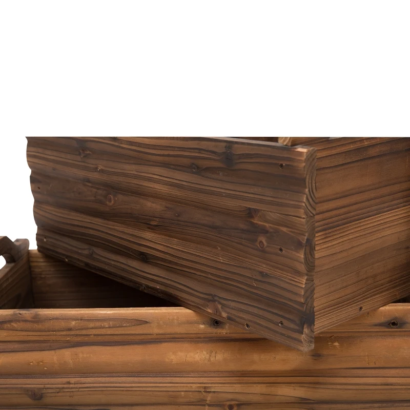 Outsunny 3 Pieces Raised Garden Bed, Wooden Planter Box, Rectangular Garden Flower Bed with Handles