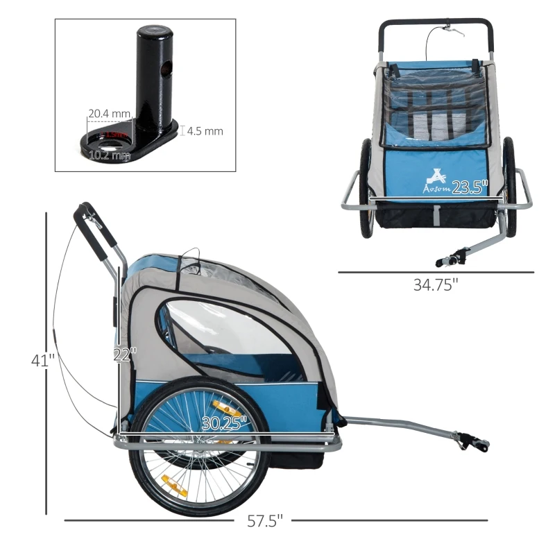 Aosom Outdoor Elite Double Child Two-Wheel Bicycle Trailer Cart Cargo with 2 Safety Harnesses - Blue