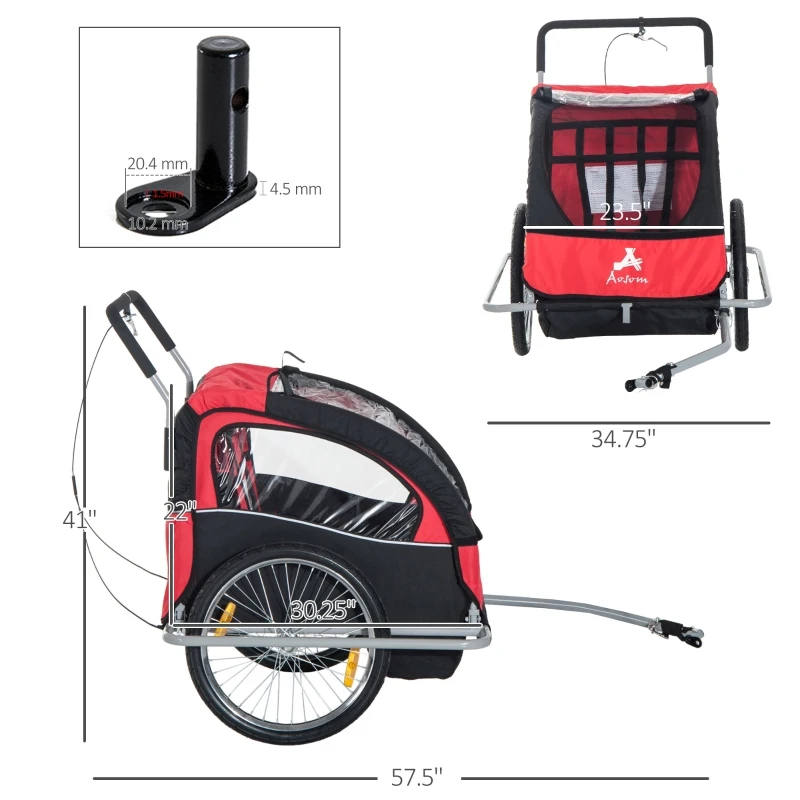Aosom Elite Double Baby Bike Trailer Child Bicycle Kids Jogger - Red and Black