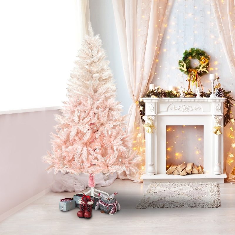 HOMCOM 5ft Artificial Christmas Tree Home Decoration Automatic Open White and Pink
