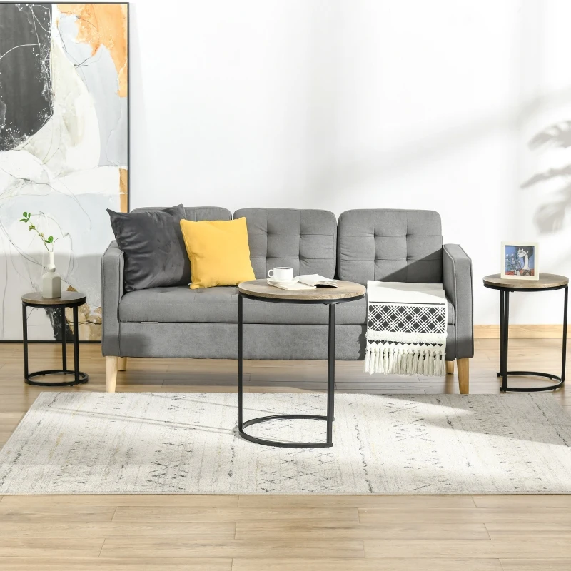 HOMCOM Round Nesting Coffee Tables, Set of 3, Steel Frame, Brown | Aosom Canada