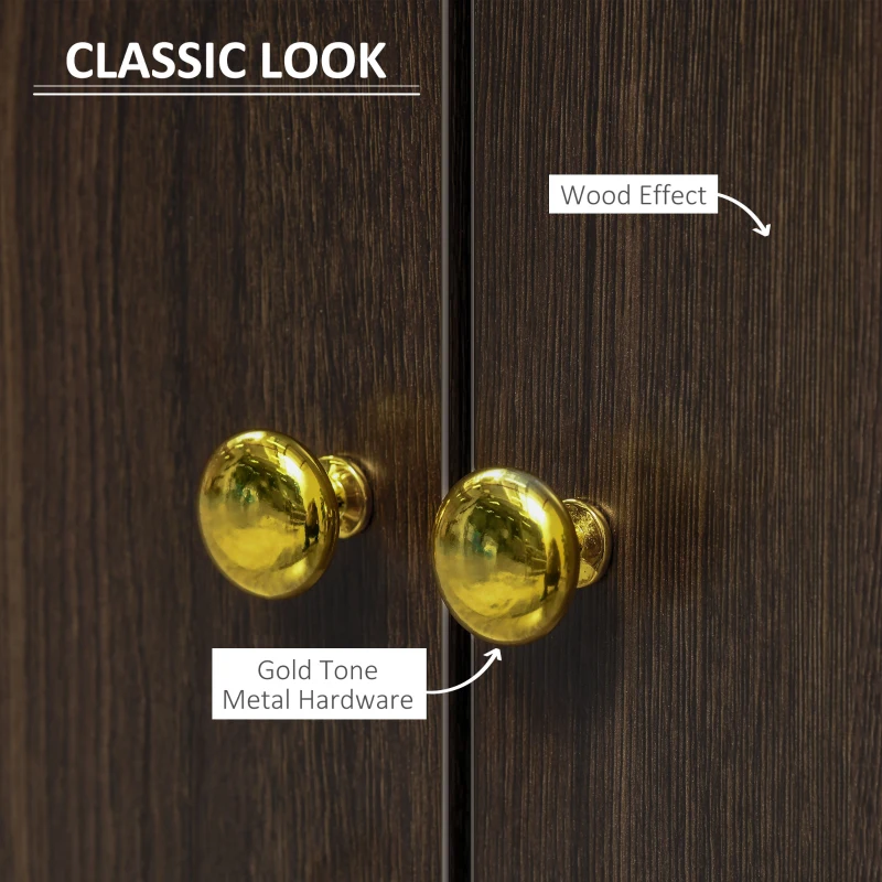 HOMCOM Kitchen Sideboard, Buffect Cabinet with Double Door Cupboard, 3 Drawers, Adjustable Shelf, Brown