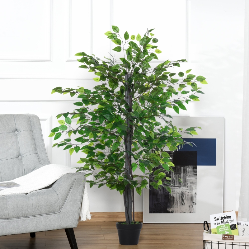 Outsunny 57'' Artificial Banyan Plant Faux Decorative Tree w/ Cement Pot Vibrant Greenery Shrubbery Indoor Outdoor Business Accessory